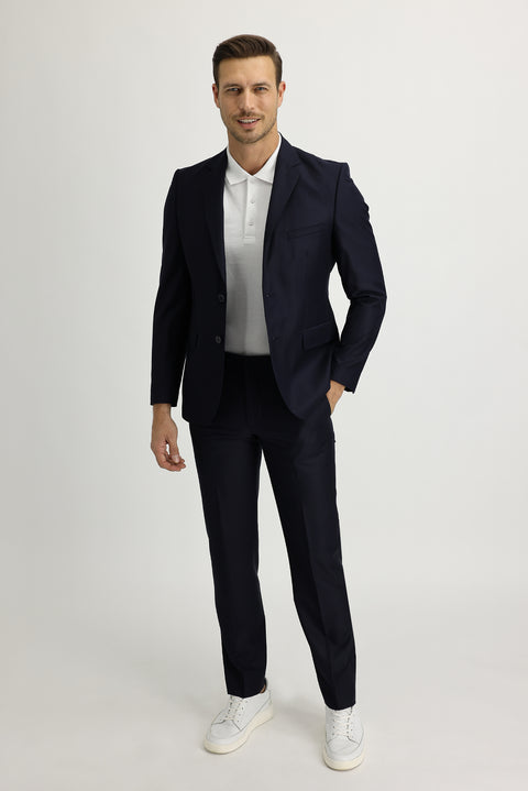 Orta Lacivert 7 Drop Slim Fit Dar Kesim Takım Elbise