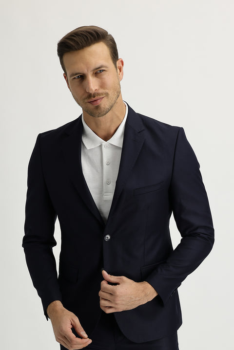 Orta Lacivert 7 Drop Slim Fit Dar Kesim Takım Elbise