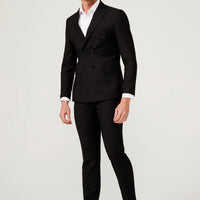 Siyah 7 Drop Slim Fit Dar Kesim Kruvaze Takım Elbise