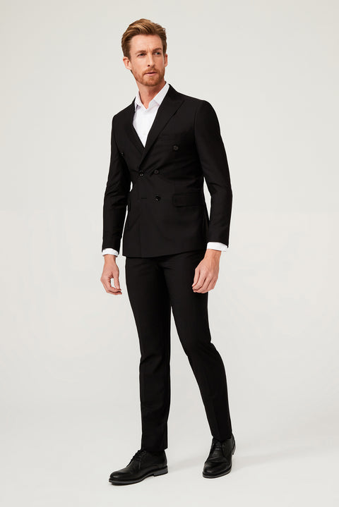 Siyah 7 Drop Slim Fit Dar Kesim Kruvaze Takım Elbise
