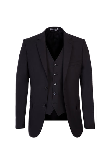 Siyah Slim Fit Dar Kesim Yelekli Takım Elbise