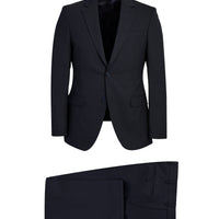 Siyah Lacivert Slim Fit Dar Kesim Yünlü Takım Elbise