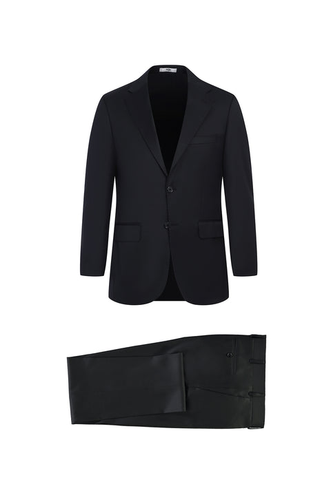 Siyah 4 Drop Relaxed Fit Rahat Kesim Yünlü Takım Elbise