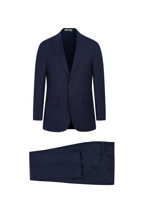 Koyu Lacivert 4 Drop Relaxed Fit Rahat Kesim Yünlü Takım Elbise