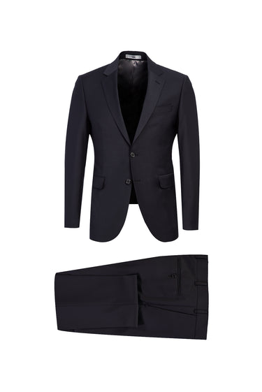 Siyah Lacivert Slim Fit Dar Kesim Yünlü Takım Elbise