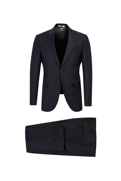 Siyah Lacivert 7 Drop Slim Fit Dar Kesim Yünlü Takım Elbise