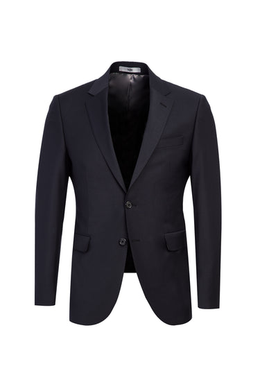 Siyah Lacivert Slim Fit Dar Kesim Yünlü Takım Elbise