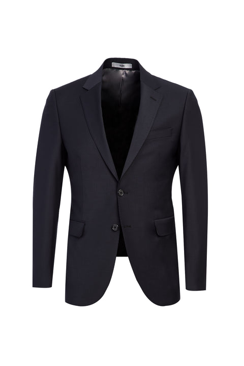 Siyah Lacivert 7 Drop Slim Fit Dar Kesim Yünlü Takım Elbise