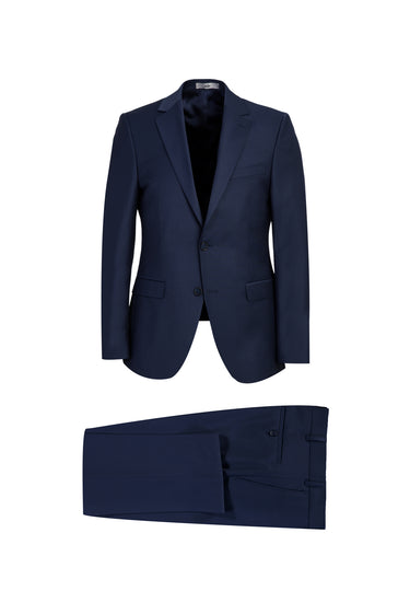 Koyu Lacivert Slim Fit Dar Kesim Yünlü Takım Elbise