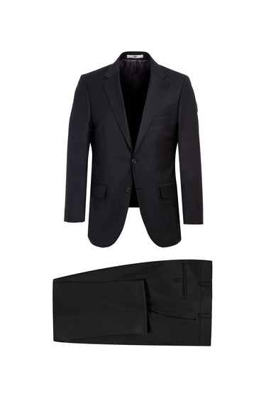 Siyah Slim Fit Dar Kesim Yünlü Klasik Takım Elbise