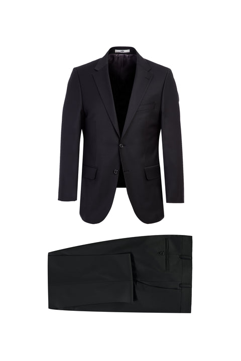 Siyah 7 Drop Slim Fit Dar Kesim Yünlü Takım Elbise