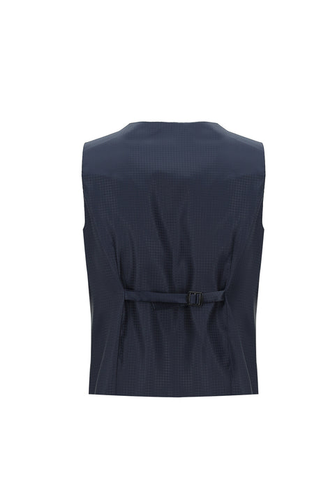 Orta Lacivert 7 Drop Slim Fit Dar Kesim Yünlü Mono Yaka Yelekli Smokin & Damatlık
