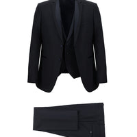 Koyu Lacivert 7 Drop Slim Fit Dar Kesim Mono Yaka Yelekli Smokin & Damatlık