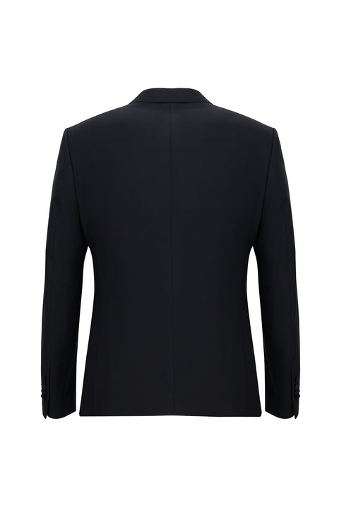 Koyu Lacivert 7 Drop Slim Fit Dar Kesim Mono Yaka Yelekli Smokin & Damatlık