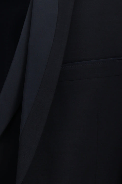 Koyu Lacivert 7 Drop Slim Fit Dar Kesim Mono Yaka Yelekli Smokin & Damatlık