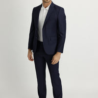 Orta Lacivert Slim Fit Dar Kesim Desenli Takım Elbise