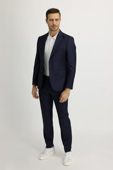 Orta Lacivert Slim Fit Dar Kesim Desenli Takım Elbise