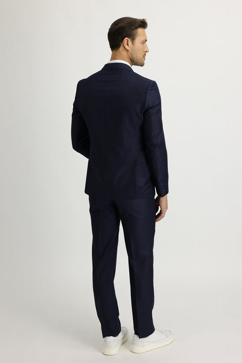 Orta Lacivert 7 Drop Slim Fit Dar Kesim Desenli Takım Elbise