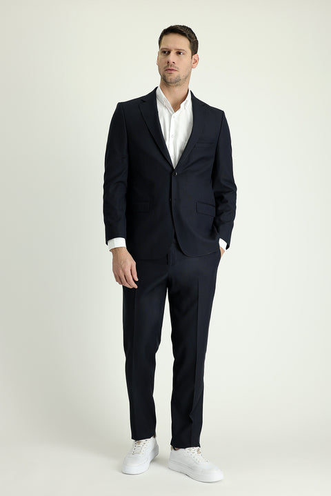 Black 4-Drop Relaxed Fit Patterned Suit