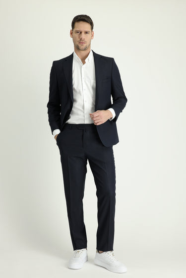 Siyah Slim Fit Dar Kesim Desenli Takım Elbise