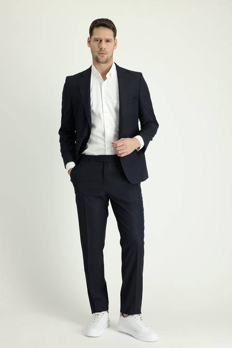Black 4-Drop Relaxed Fit Patterned Suit