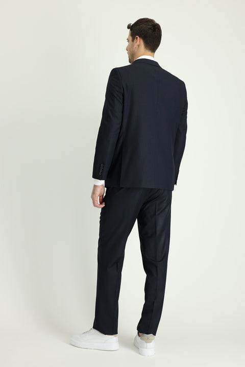 Black 4-Drop Relaxed Fit Patterned Suit