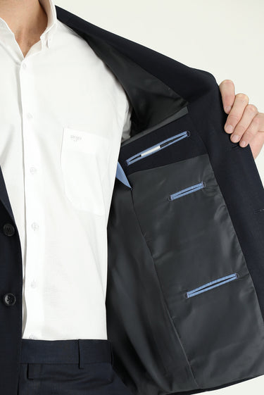 Siyah Regular Fit Klasik Desenli Takım Elbise