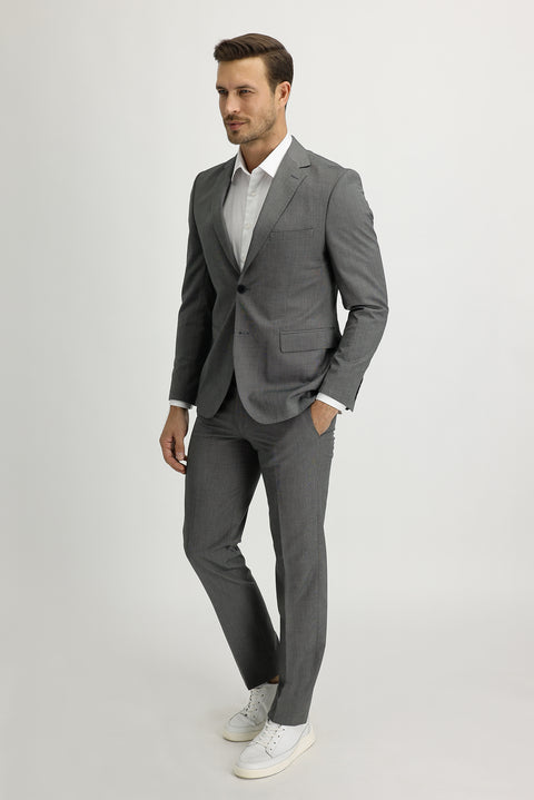 Medium Grey Melange 7 Drop Slim Fit Patterned Suit