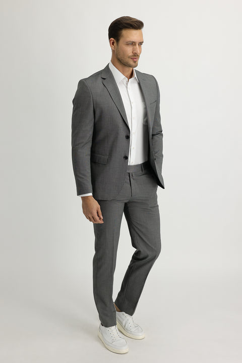 Medium Grey Melange 4 Drop Relaxed Fit Patterned Suit