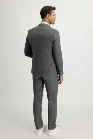  Orta Gri Melanj 7 Drop Slim Fit Dar Kesim Desenli Takım Elbise