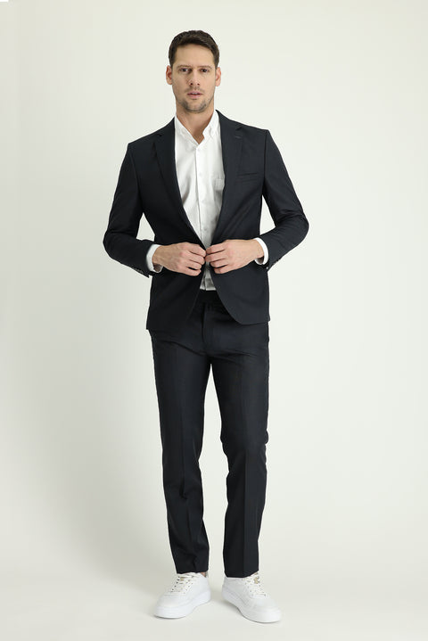 Dark Gray 4-Drop Relaxed Fit Patterned Suit