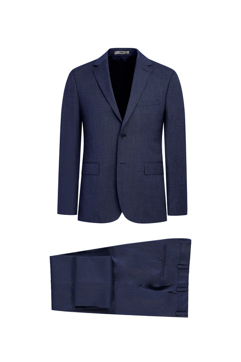 Orta Lacivert 6 Drop Regular Fit Standart Kesim Desenli Takım Elbise