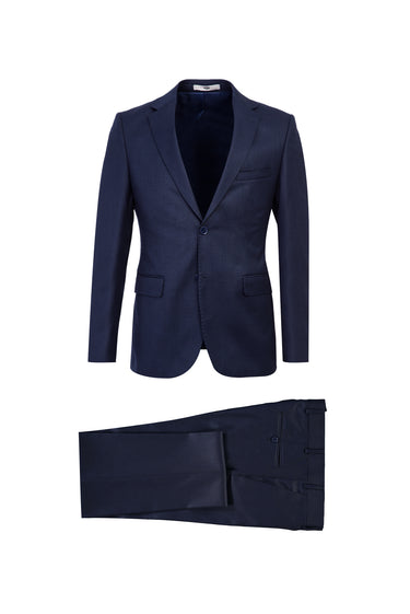 Koyu Lacivert Slim Fit Dar Kesim Desenli Takım Elbise