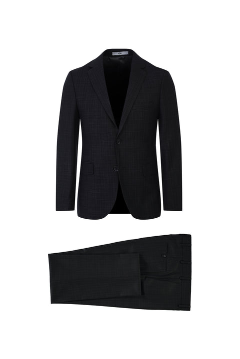 Koyu Mavi  4 Drop Relaxed Fit Rahat Kesim Desenli Takım Elbise