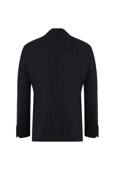 Koyu Mavi  Relaxed Fit Rahat Kesim Desenli Takım Elbise