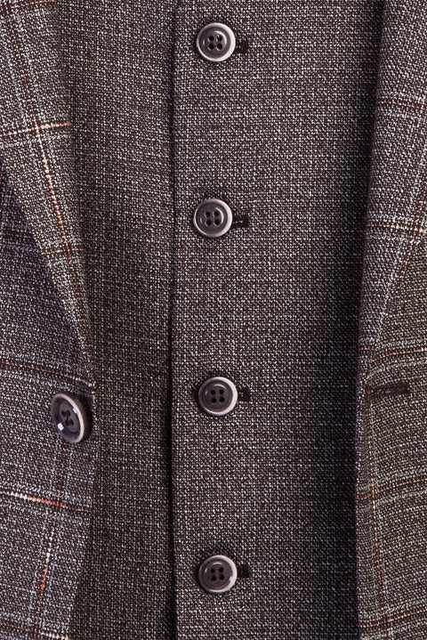 Orta Kahve 6 Drop Regular Fit Standart Kesim Antibakteriyel Kombinli Kareli Takım Elbise