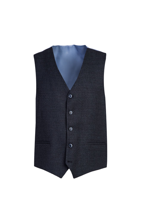 Koyu Lacivert 7 Drop Slim Fit Dar Kesim Yelekli Kombinli Keten Takım Elbise