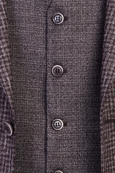 Koyu Kahve Slim Fit Dar Kesim Yelekli Kombinli Keten Takım Elbise