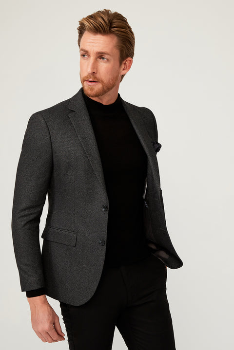 Açık Siyah 7 Drop Slim Fit Dar Kesim Klasik Desenli Ceket