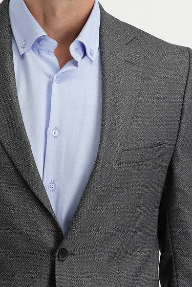 Orta Gri Slim Fit Dar Kesim Klasik Desenli Ceket