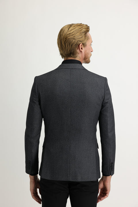 Orta Füme 4 Drop Relaxed Fit Rahat Kesim Klasik Desenli Ceket