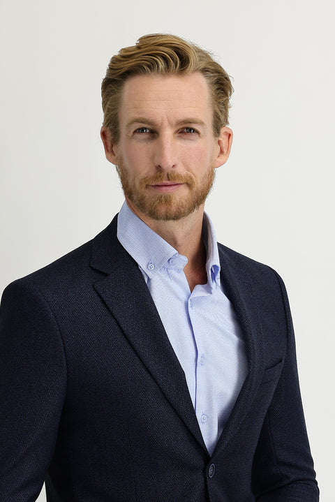 Açık Lacivert 7 Drop Slim Fit Dar Kesim Desenli Ceket