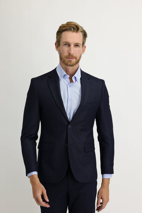 Açık Lacivert 7 Drop Slim Fit Dar Kesim Desenli Ceket