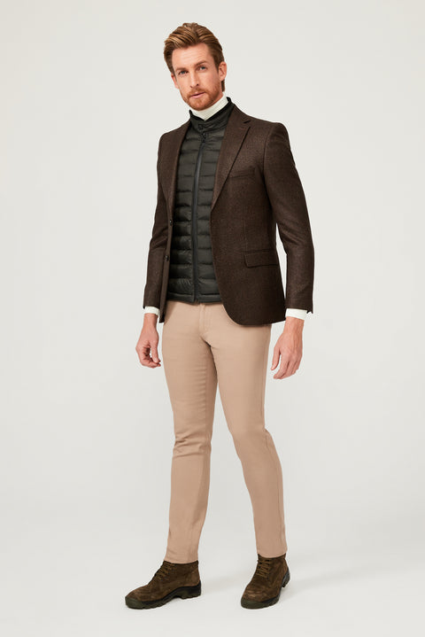 Orta Kahve 6 Drop Regular Fit Standart Kesim Klasik Desenli Ceket