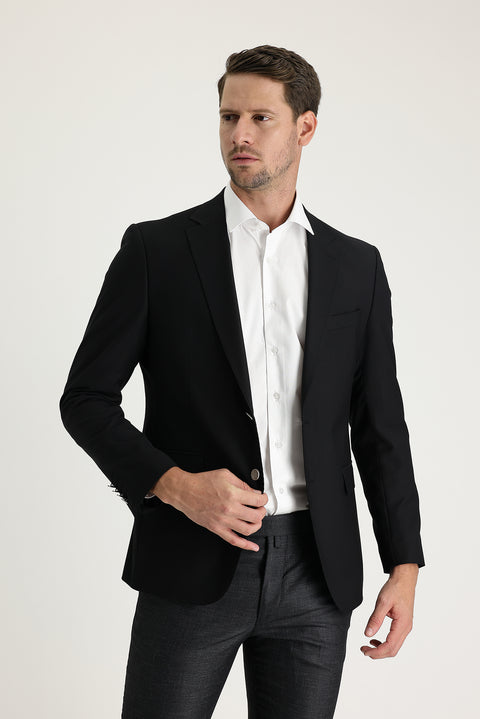 Siyah 7 Drop Slim Fit Dar Kesim Blazer Ceket