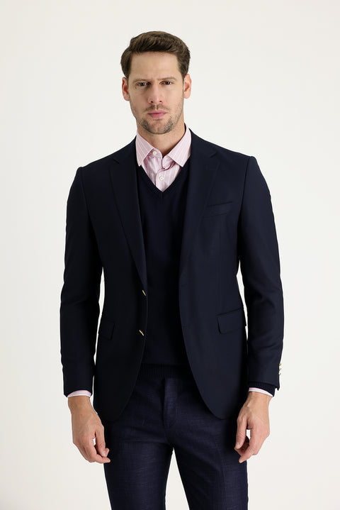 Koyu Lacivert 7 Drop Slim Fit Dar Kesim Blazer Ceket