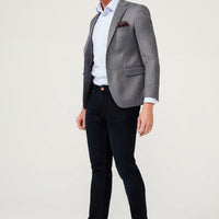 Orta Gri Slim Fit Dar Kesim Balık Sırtı Ceket