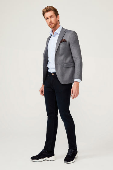 Orta Gri Slim Fit Dar Kesim Balık Sırtı Ceket