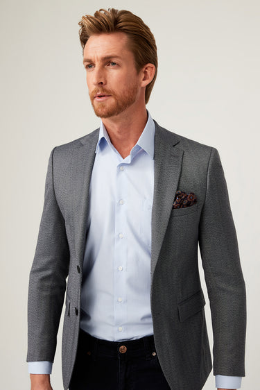 Orta Gri Slim Fit Dar Kesim Balık Sırtı Ceket
