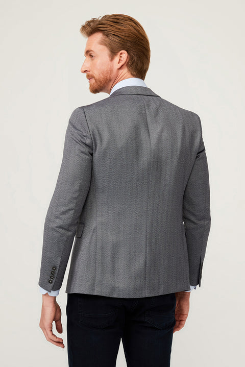 Medium Grey 6 Drop Regular Fit Classic Herringbone Jacket